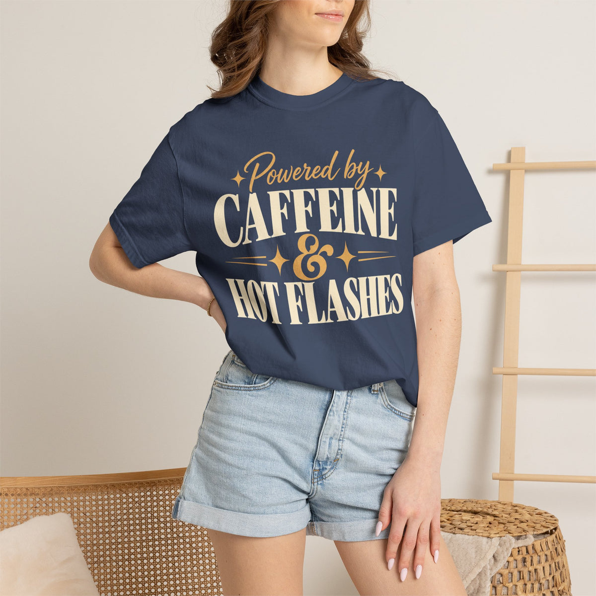 Powered by caffeine & hot flashes T-shirt