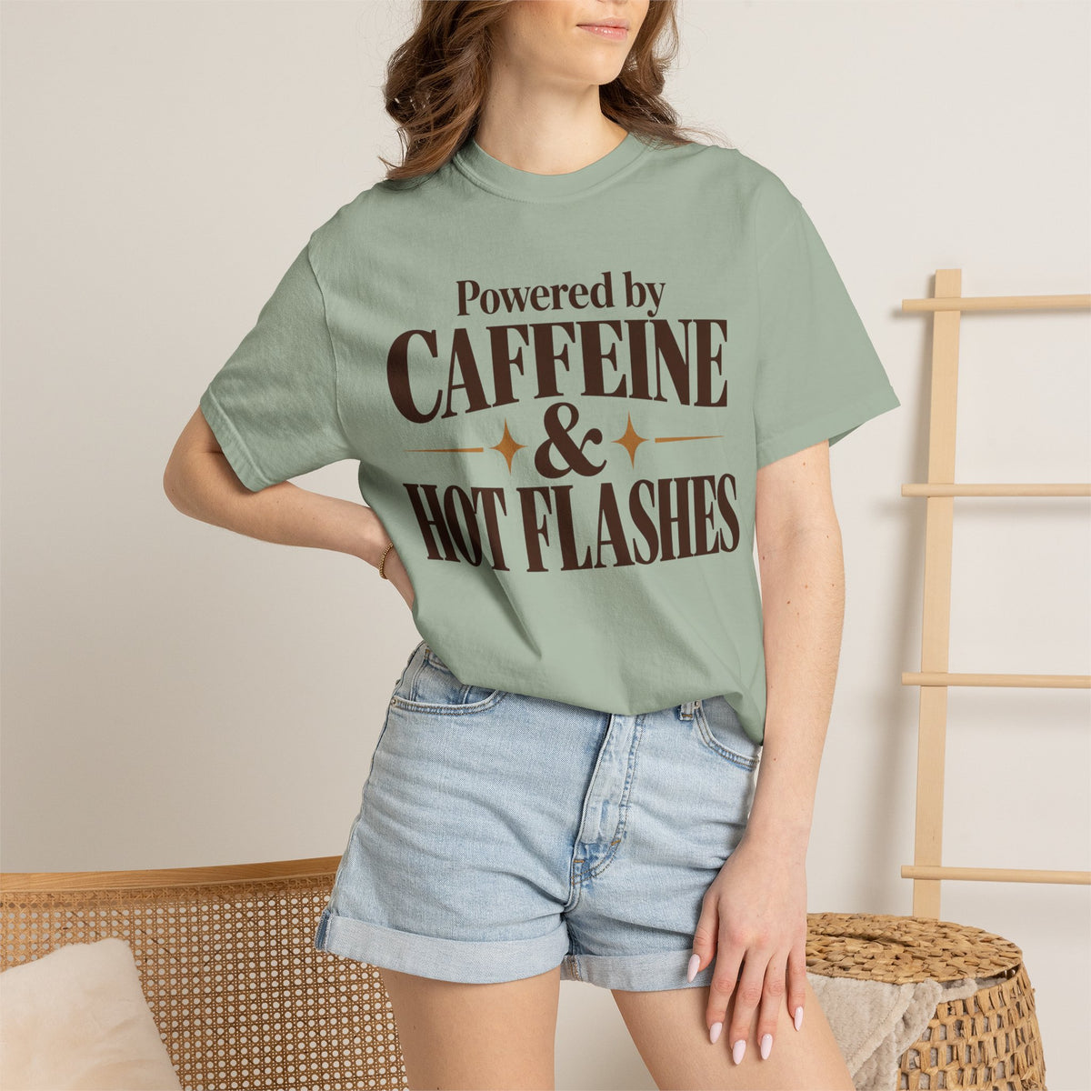 Powered by caffeine & Hot flashes T-shirt