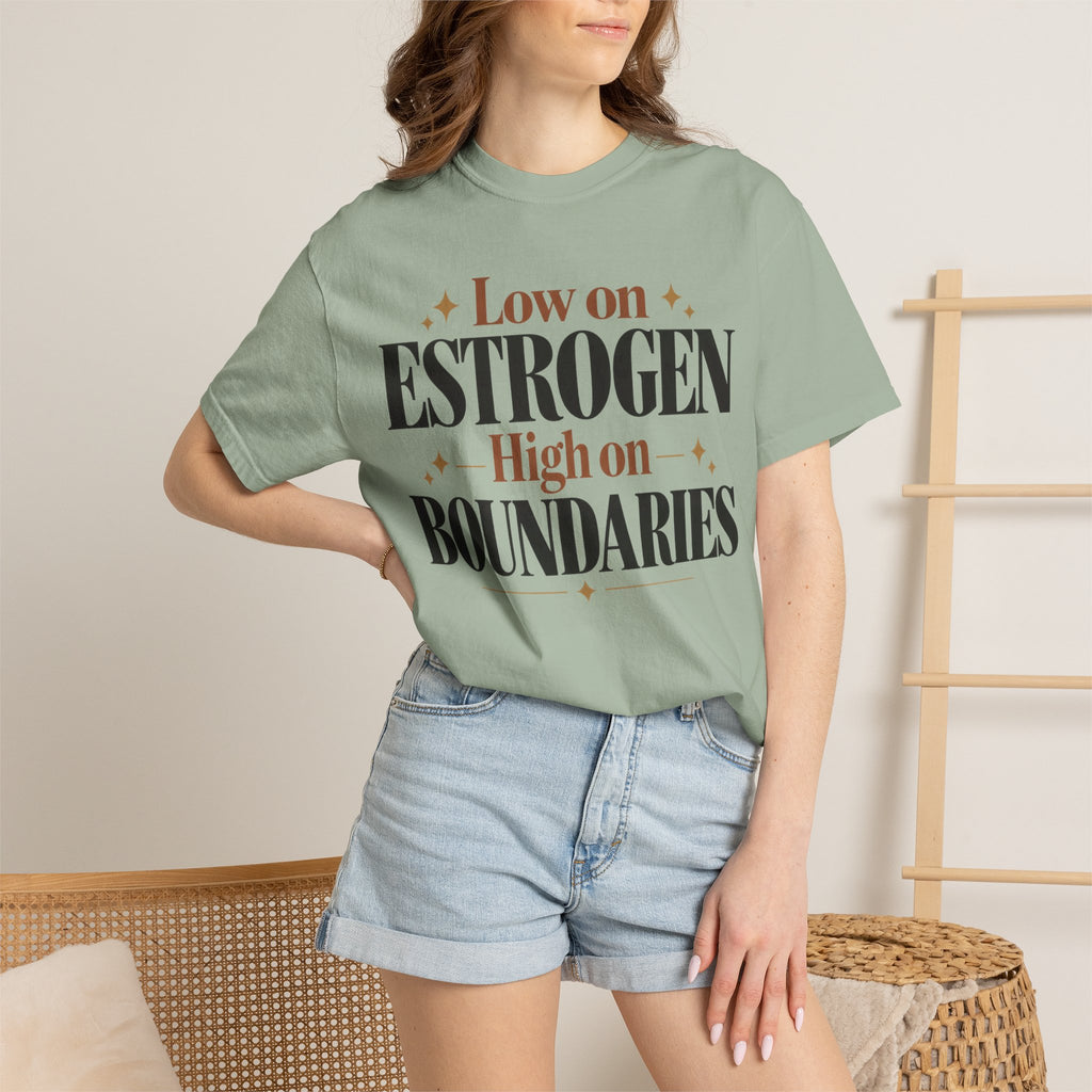 Low on estrogen.  High on Boundaries T-shirt