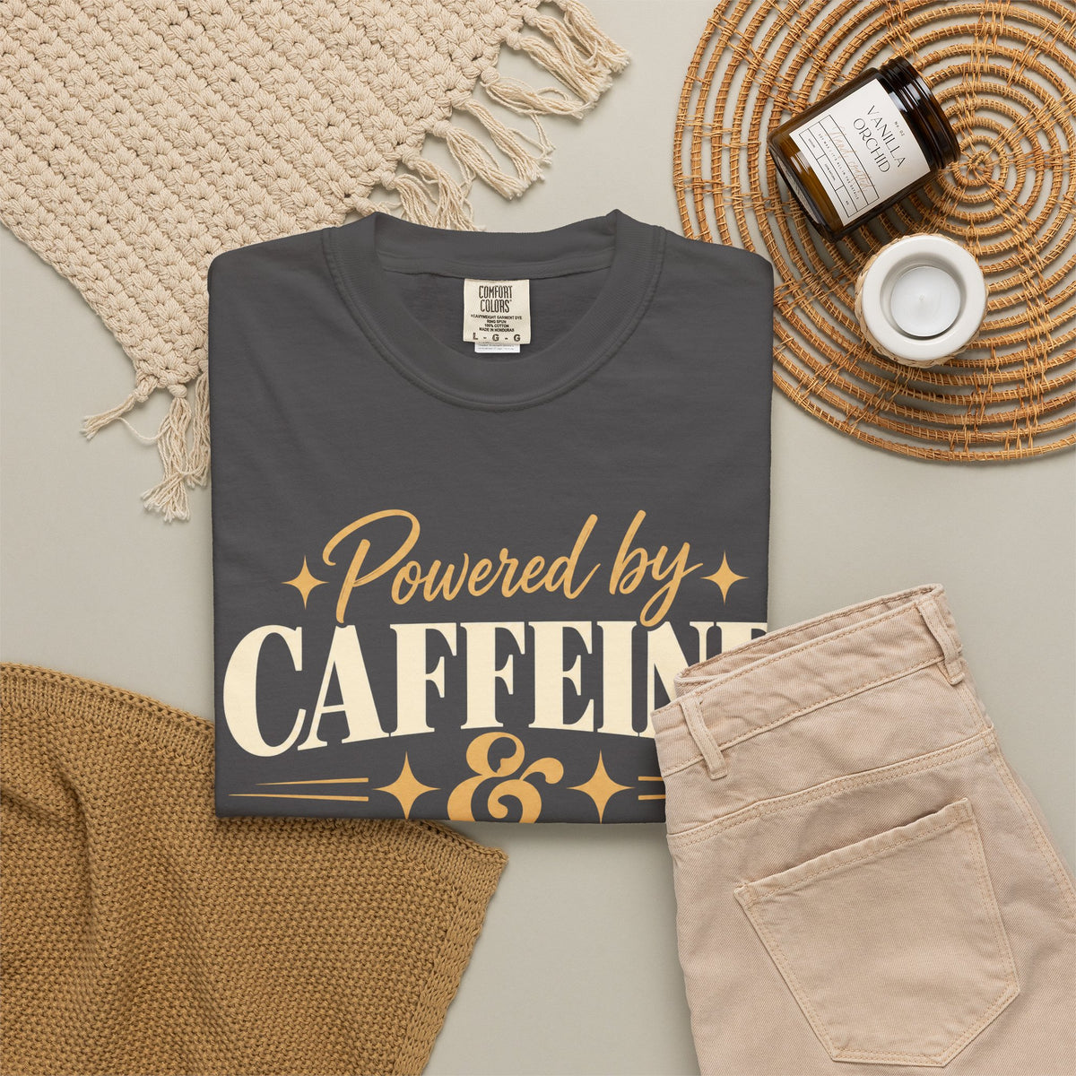 Powered by caffeine & hot flashes T-shirt