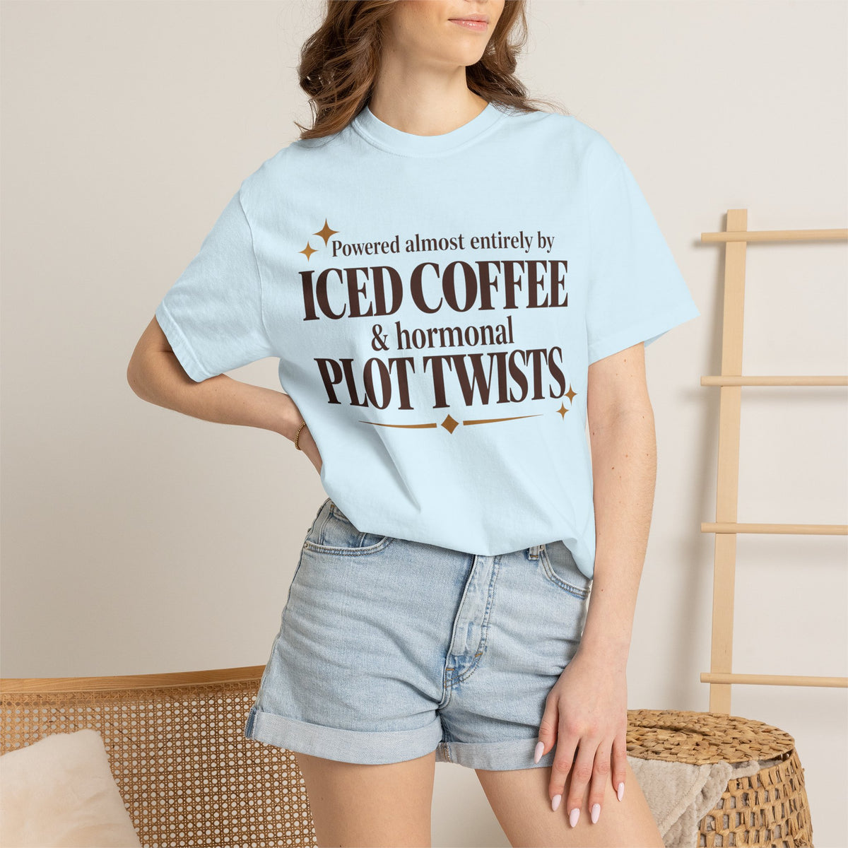 Powered almost entirely by iced coffee & hormonal plot twists T-shirt