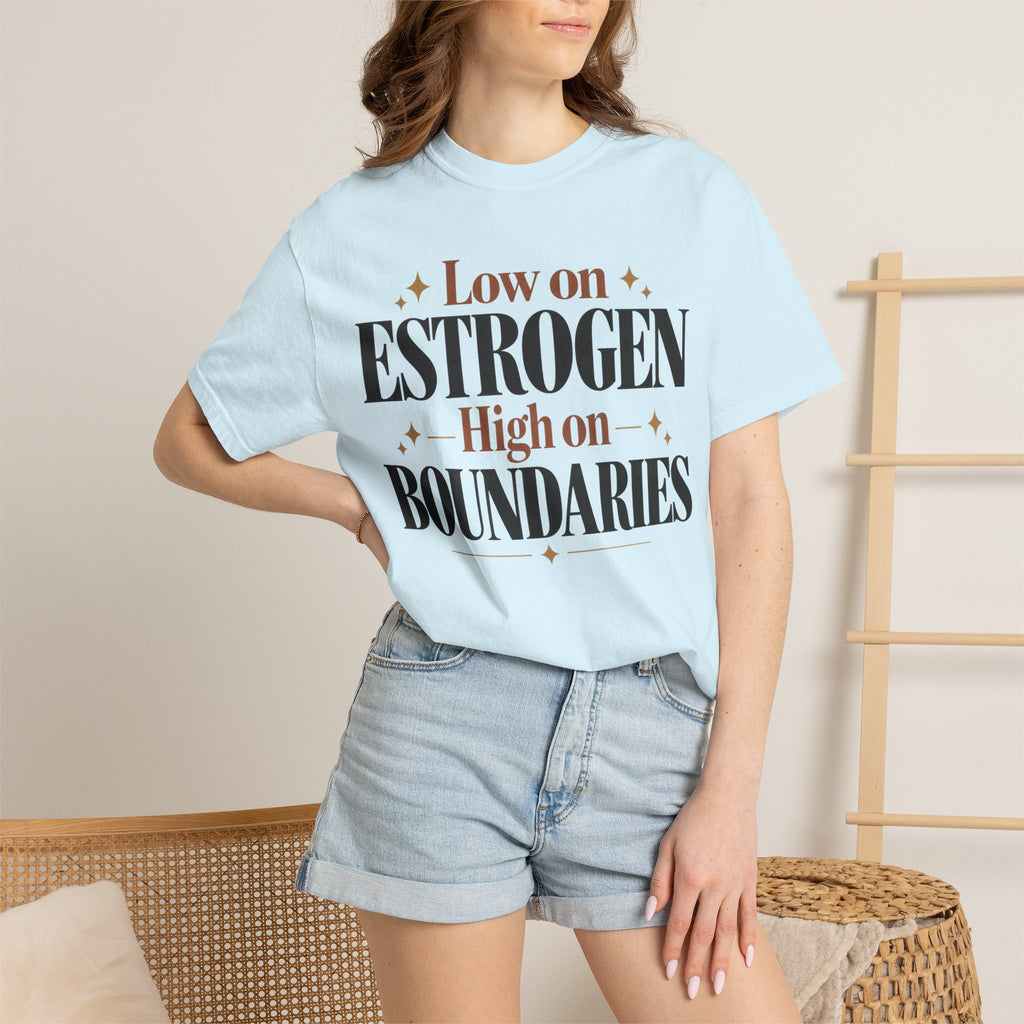 Low on estrogen.  High on Boundaries T-shirt