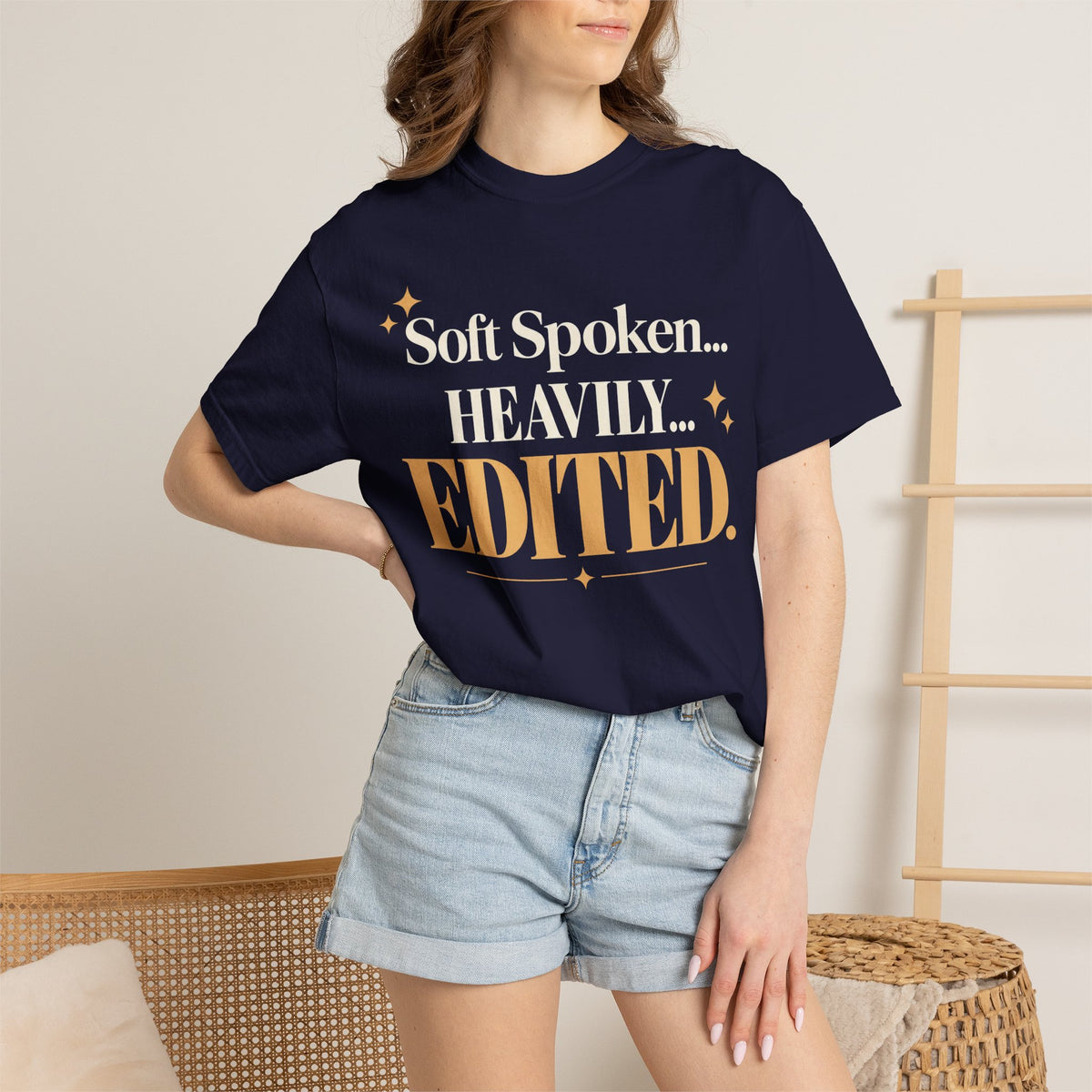 Soft spoken.  Heavily edited T-shirt