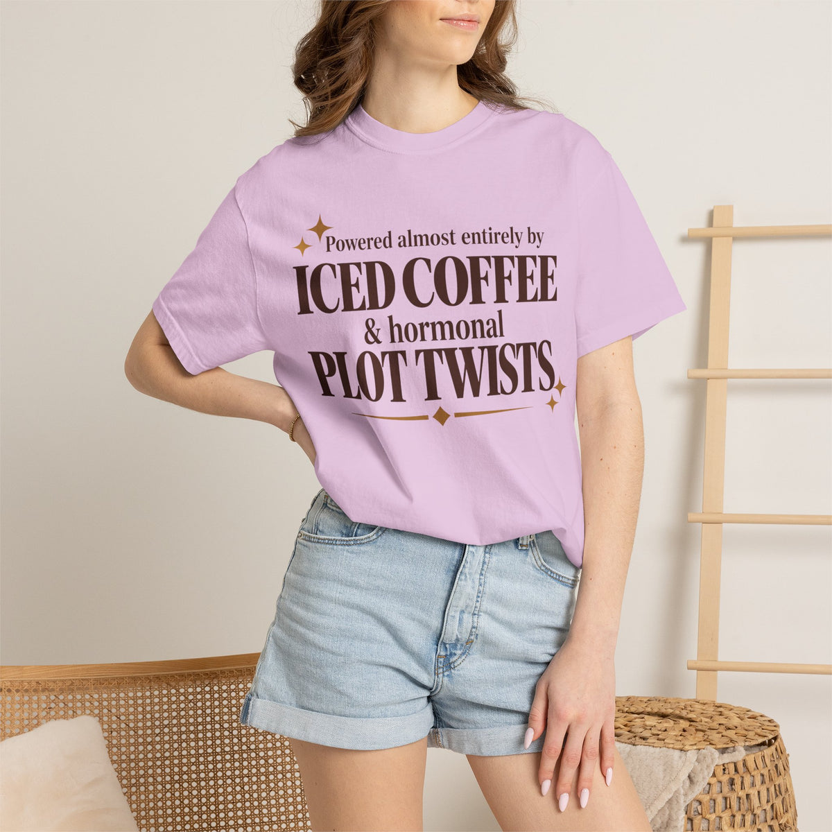 Powered almost entirely by iced coffee & hormonal plot twists T-shirt