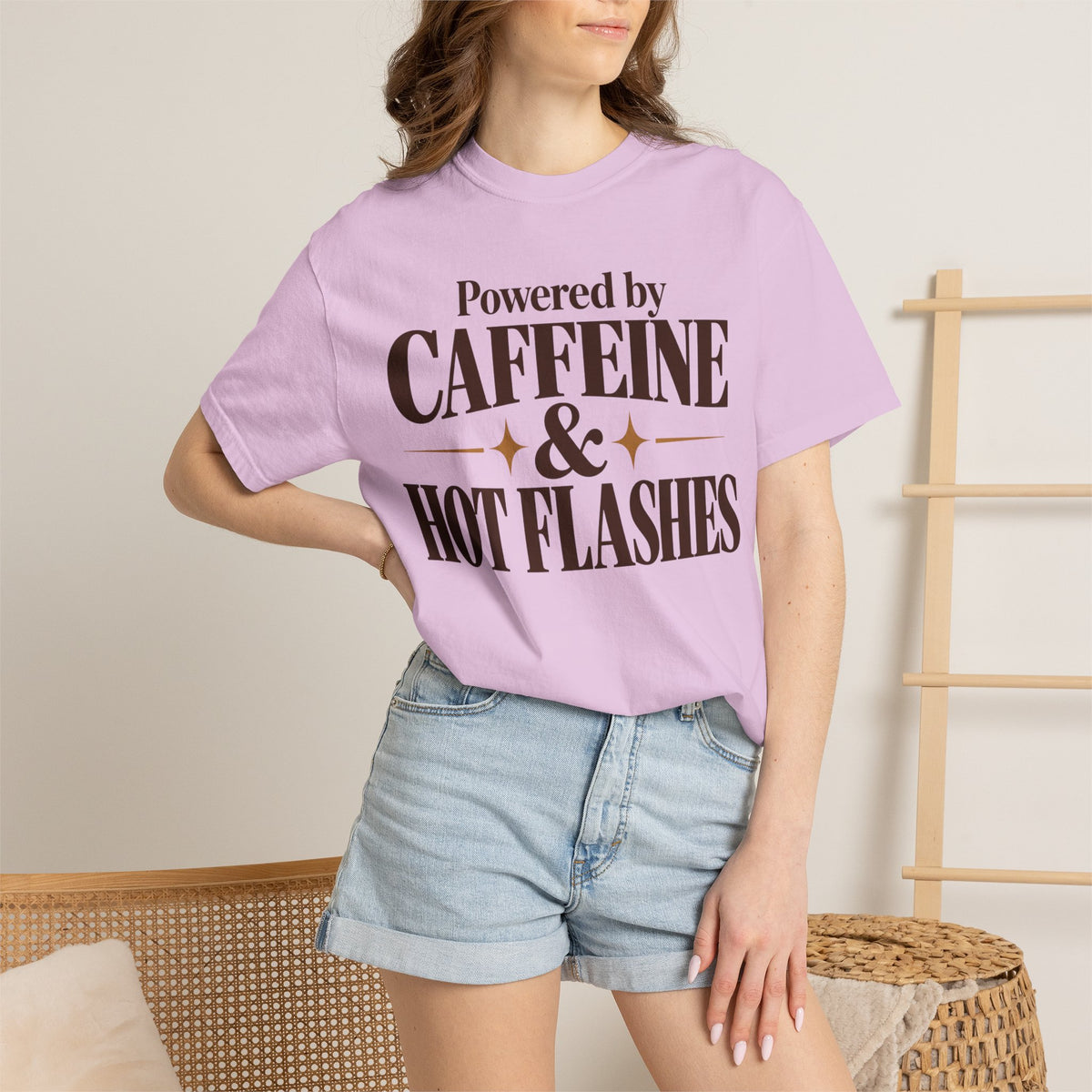 Powered by caffeine & Hot flashes T-shirt