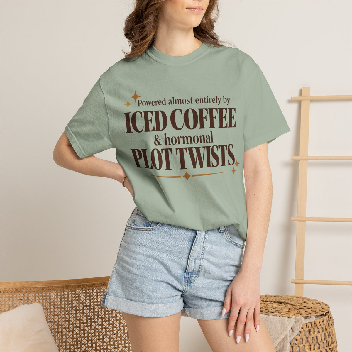 Powered almost entirely by iced coffee & hormonal plot twists T-shirt