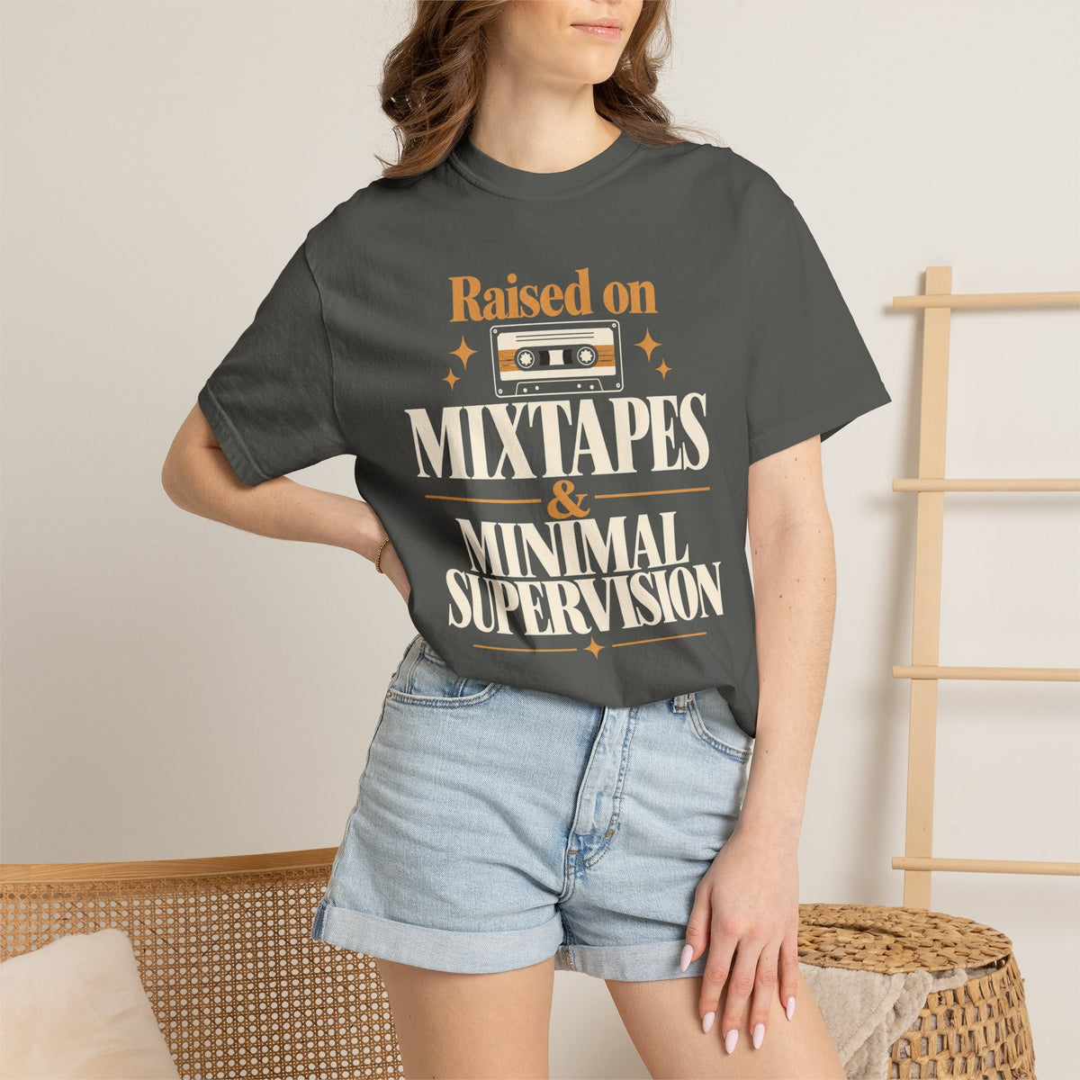 Raised on mixtapes and minimal supervision T-shirt